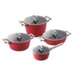 GKÖCH geschmiedetes Aluminum Topf-set KFBSET4, 4-teillig -  Rot
