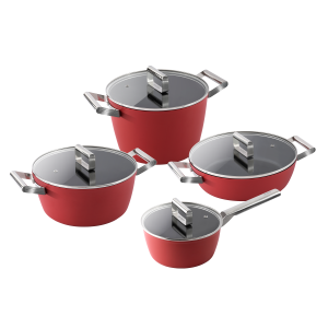 GKÖCH GESCHMIEDETES ALUMINUM TOPF-SET, 4-TEILLIG -RED