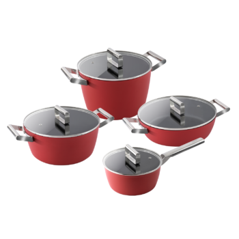 GKÖCH geschmiedetes Aluminum Topf-set KFBSET4, 4-teillig -  Rot